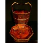 Lacquered wood octagonal food container-7324