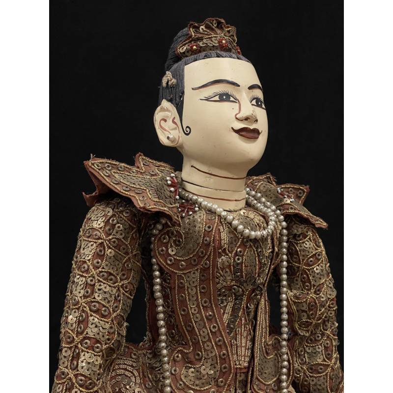 Old female Burmese puppet with embroiled clothes- ms15950B