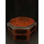 Octagonal red lacquer elm wood container- Ms16270