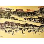 Morning Village Market with wooden frame - Ms16783