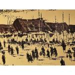 Morning Village Market with wooden frame - Ms16783