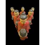 Teak wood set of Buddha with 5 Monks in red- Ms16932
