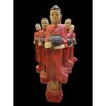 Teak wood set of Buddha with 5 Monks in red- Ms16932
