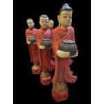 Teak wood set of Buddha with 5 Monks in red- Ms16932