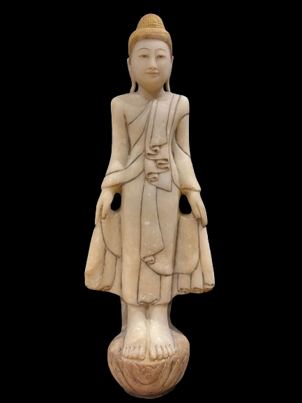 Alabaster Standing Buddha in calling the rain pose - 7642