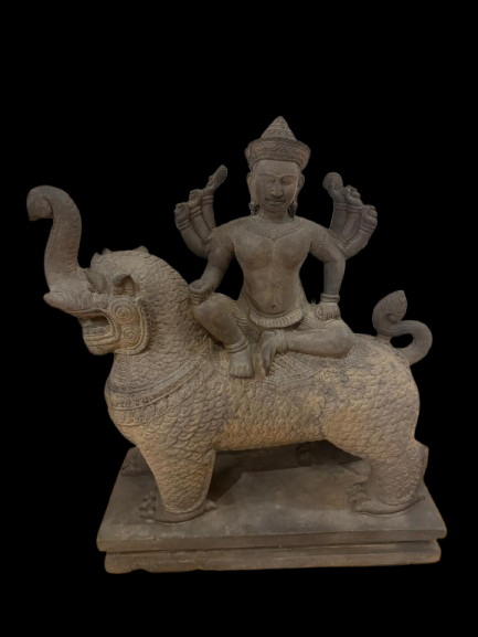 Sandstone 8-armed Vishnu  on his mount-mythical animal - 7753