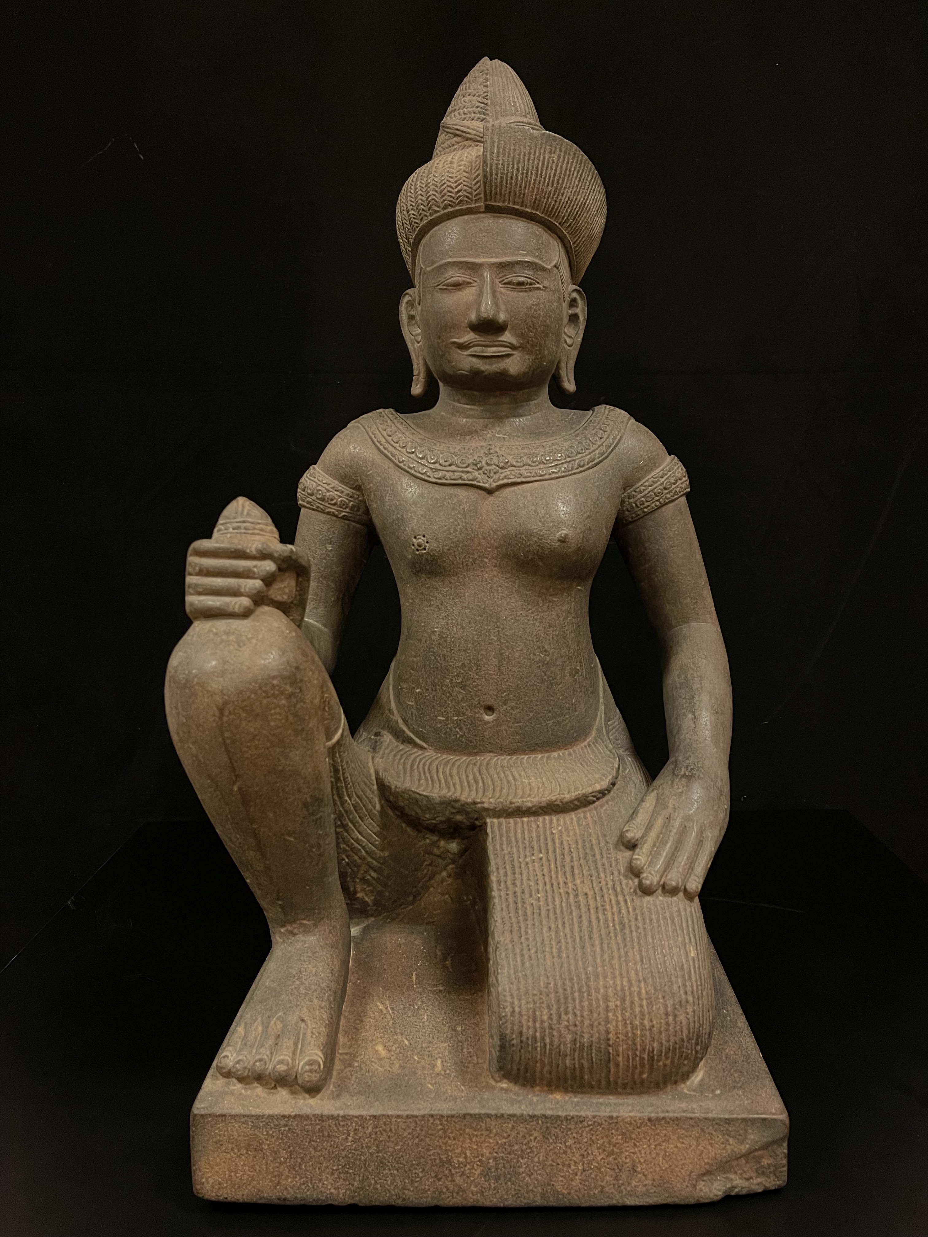 Hardstone of squatting Ardhanarishvara ( is a composite androgynous form of the Hindu deities)- 6914