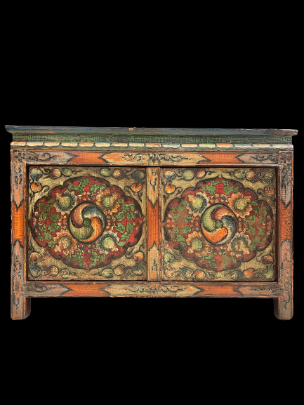 Painted pine wood with flower motif cabinet with 2 doors - Ms14752