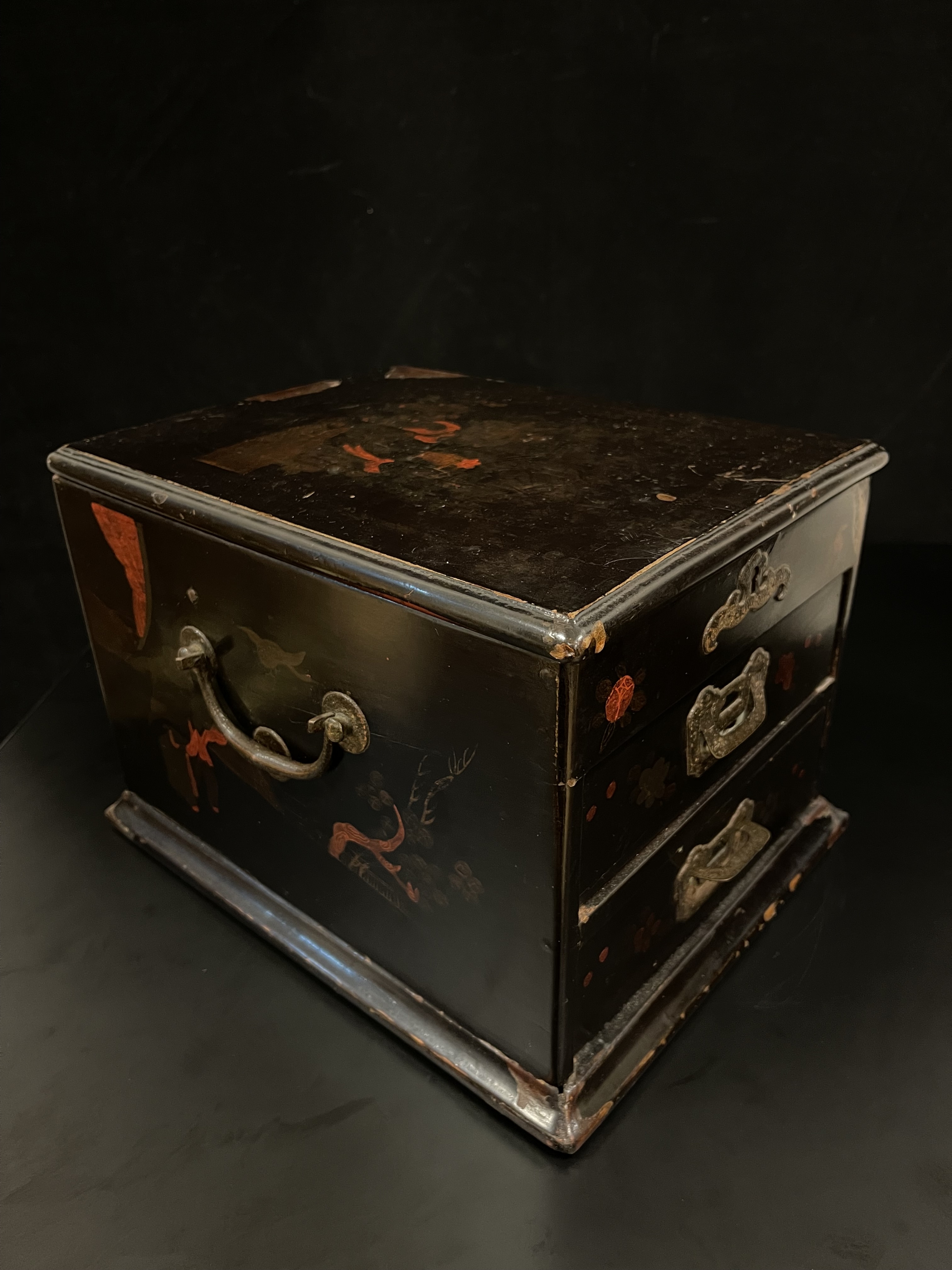 Black lacquer elm wood vintage vanity Box- Ms16313B